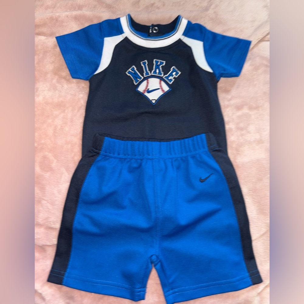Nike Kids Black and Blue Baseball Tee and Shorts